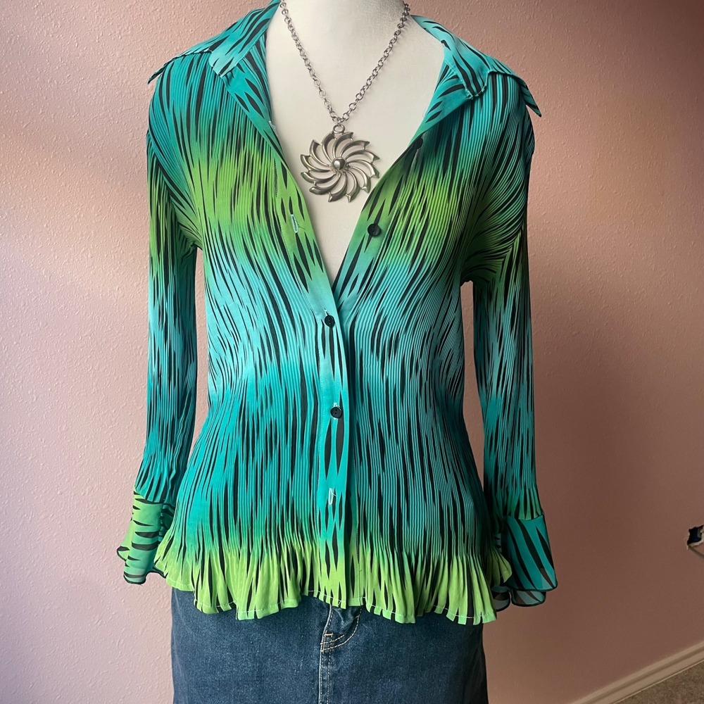 2000s Y2K Funky Maximalist Neon‎ Zebra Whimsy Blouse
